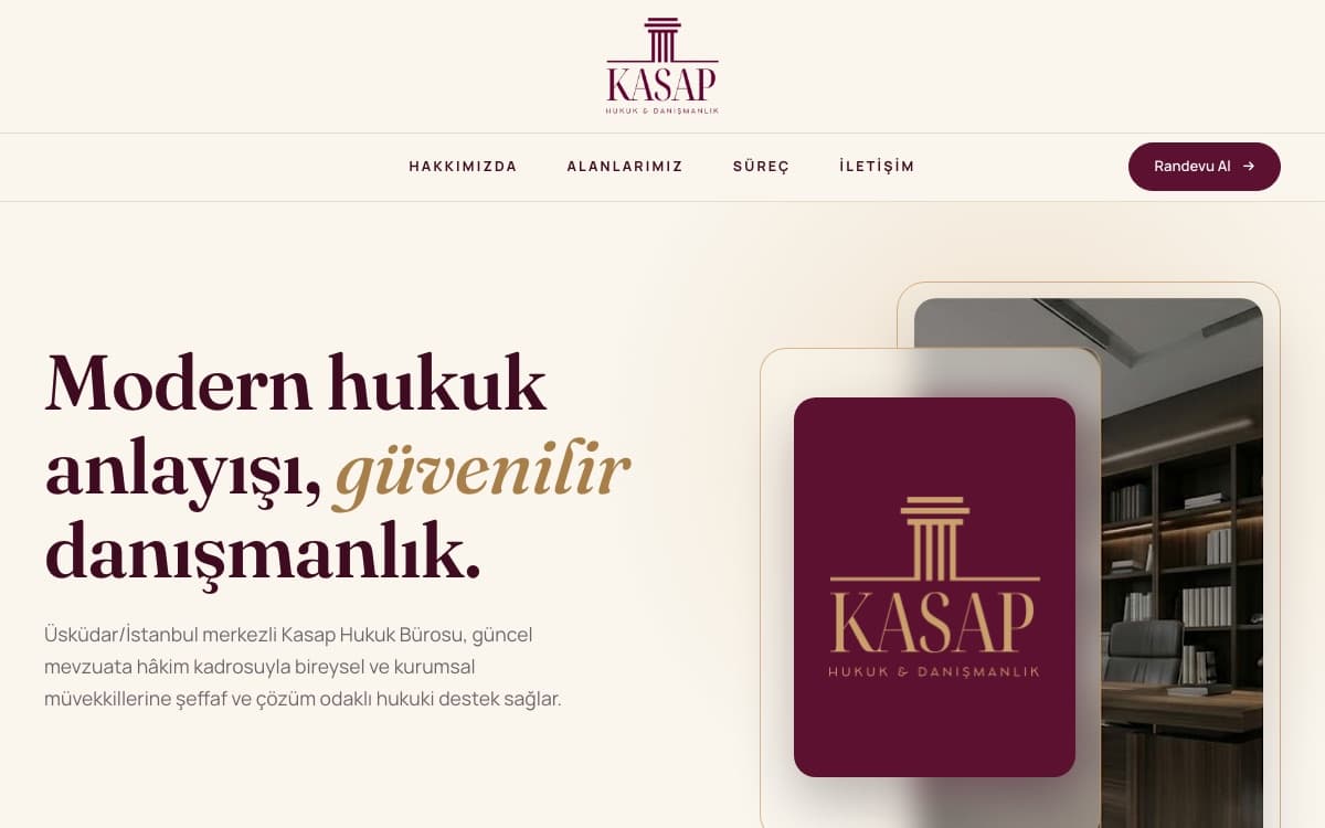 Kasap Hukuk web sitesi ana sayfası: İstanbul'daki bir hukuk bürosu için kurumsal site